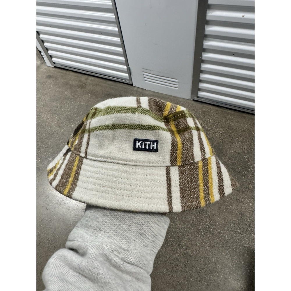 Kith Youth Kid Wool Blend Plaid Bucket Hat White Green Streetwear Cap